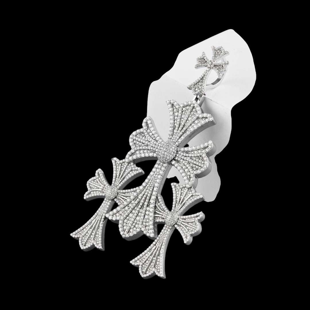 Triple Gothic Cross Moissanite Pendant VVS1 D Color Fully Iced Out