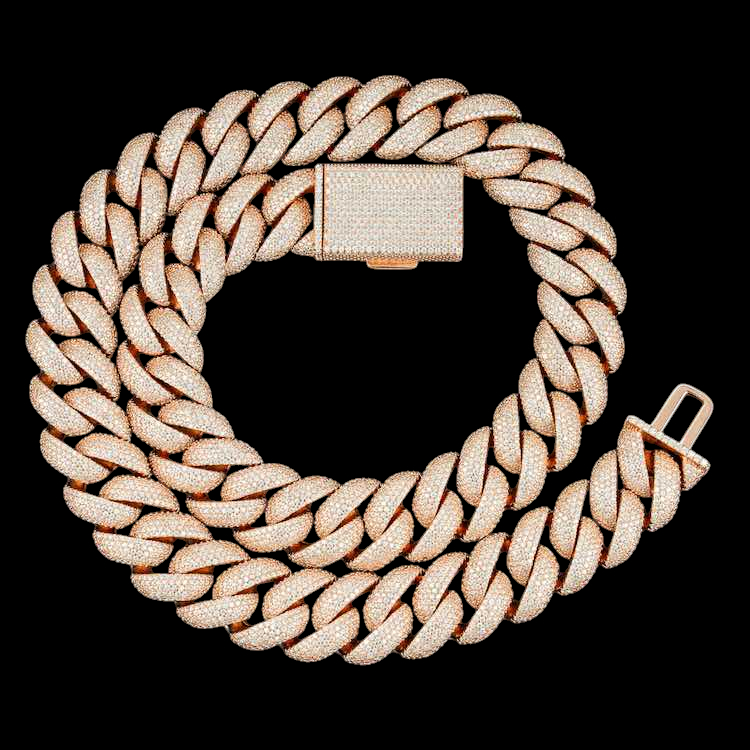 925 Sterling Silver Rose Gold Cuban Link Chain Hip Hop Jewelry