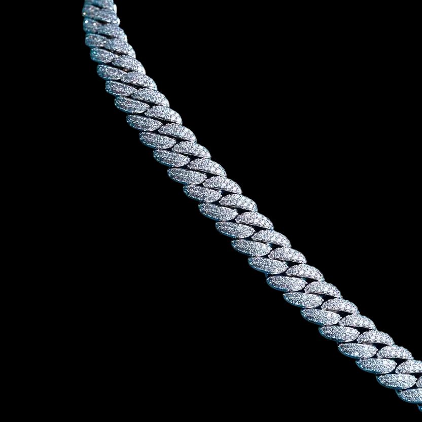 10MM Fully Iced Cuban Link VVS1 D Color Moissanite Chain 925 Sterling Silver