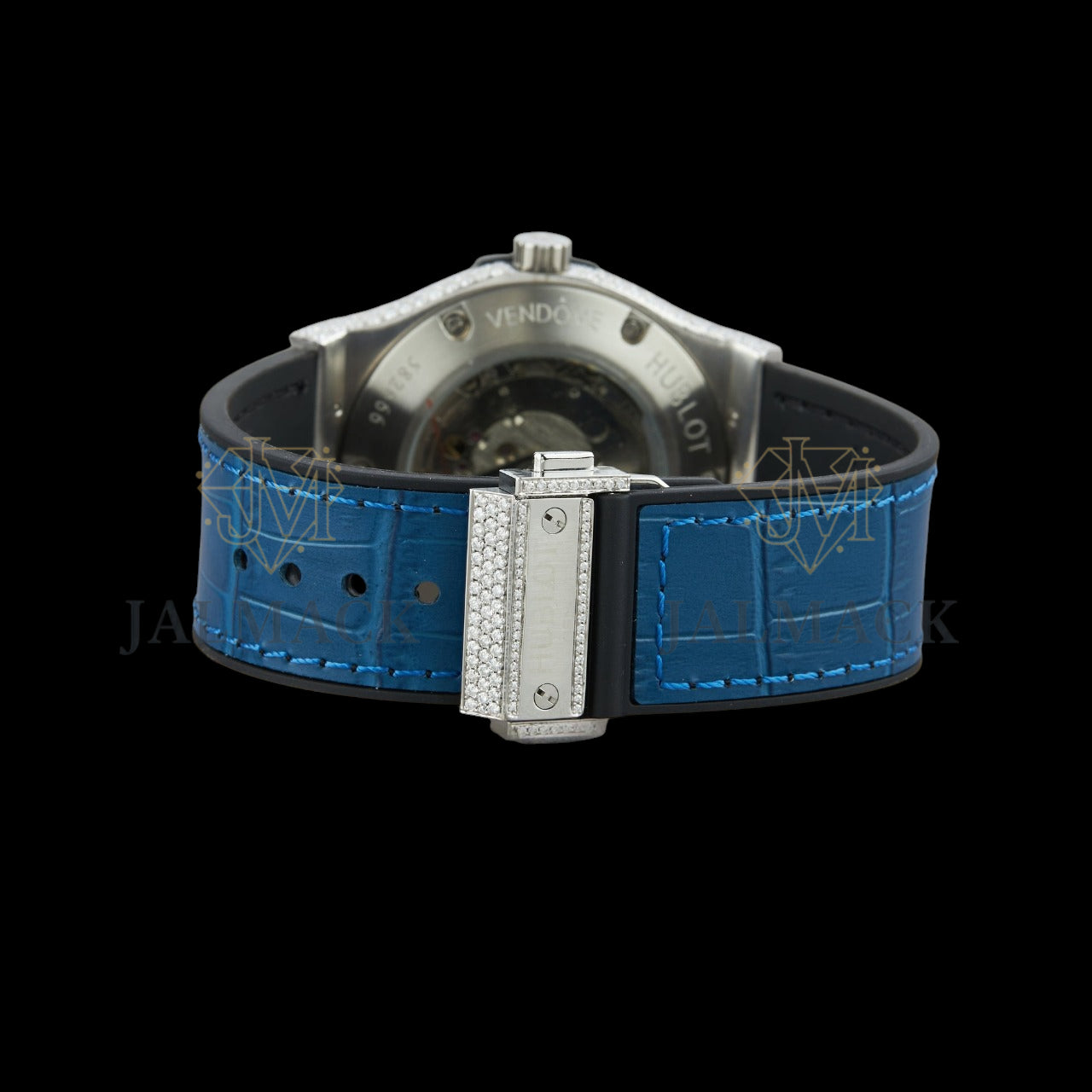 Blue Dial Baton Marker Round-Cut Moissanite Watch