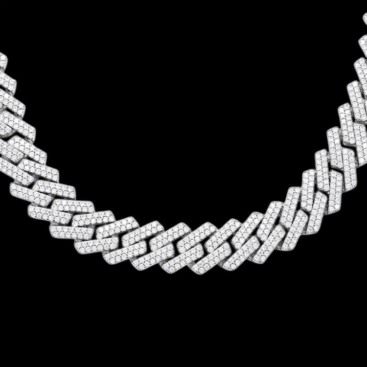 18MM Fully Iced Pave Cuban Link VVS1 D Color Moissanite Chain 925 Sterling Silver