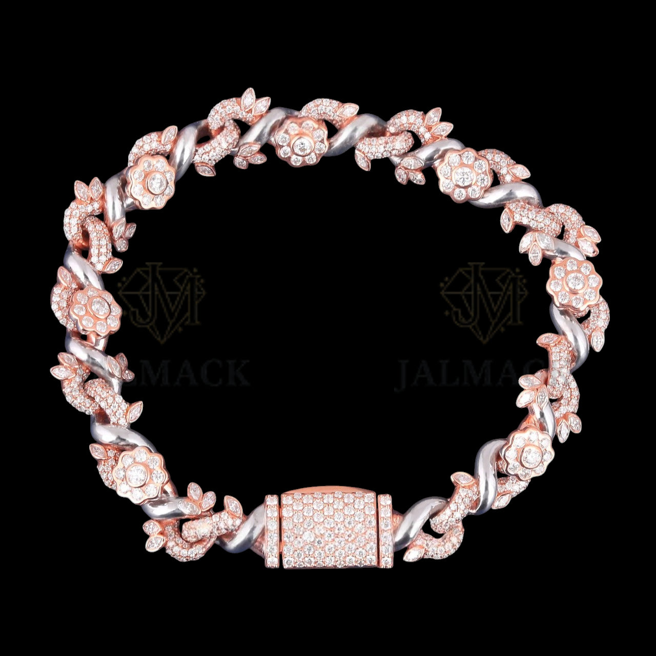 Two-Tone Floral Vine Moissanite Link Bracelet VVS1 D Color