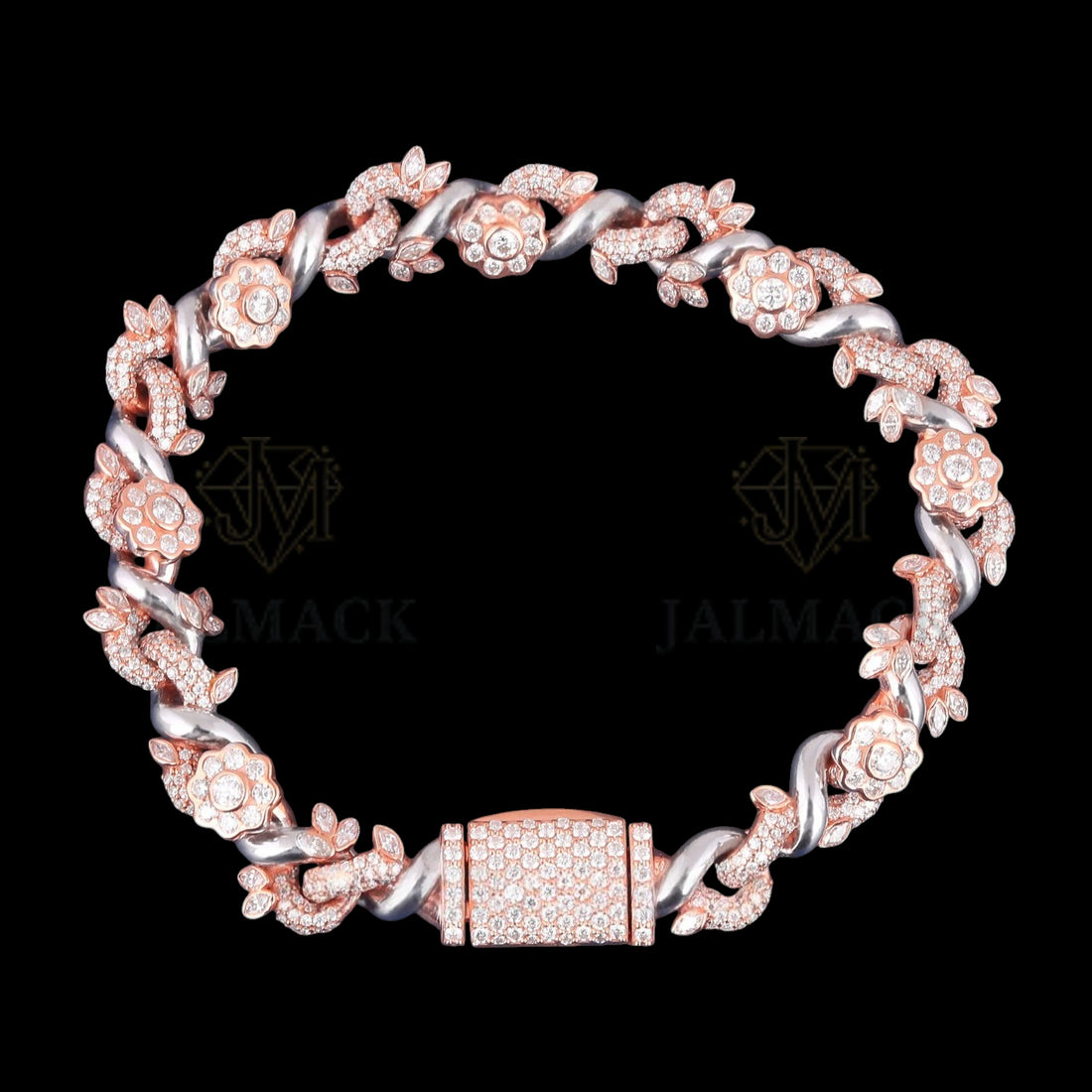 Two-Tone Floral Vine Moissanite Link Bracelet VVS1 D Color