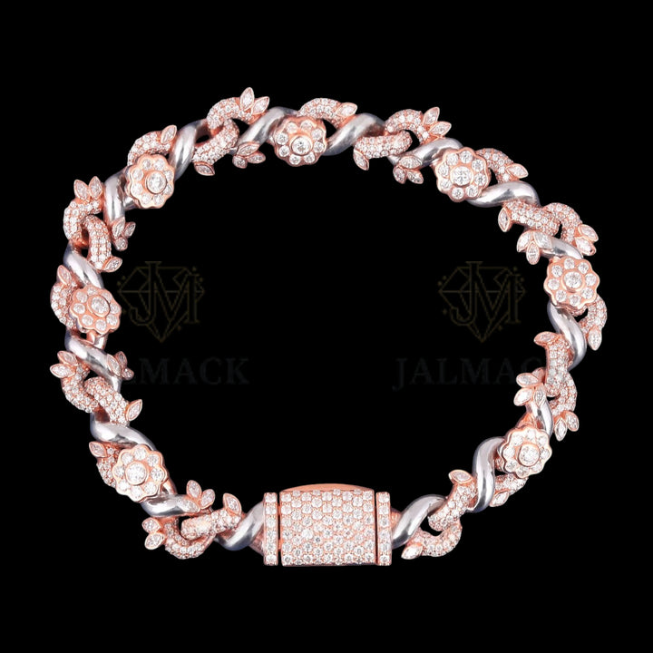 Two-Tone Floral Vine Moissanite Link Bracelet VVS1 D Color