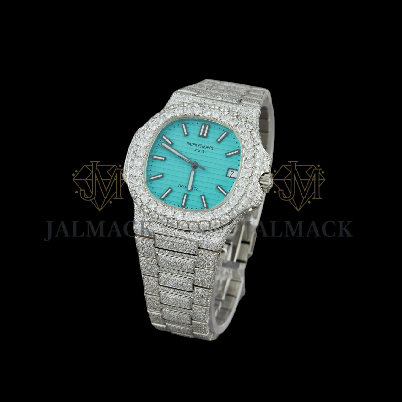 Turquoise Dial Baton Marker Round-Cut Moissanite Watch