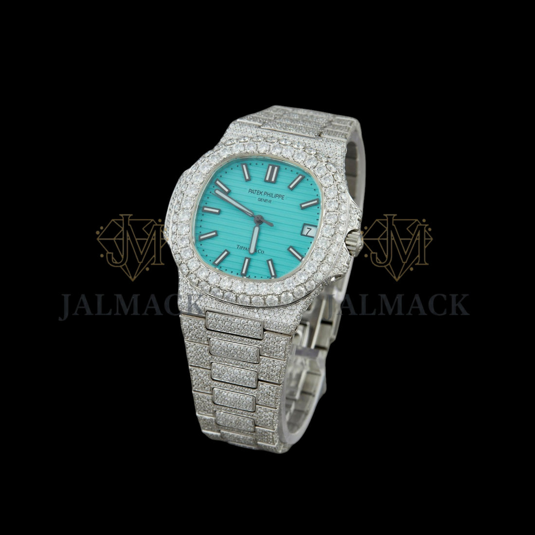 Turquoise Dial Baton Marker Round-Cut Moissanite Watch