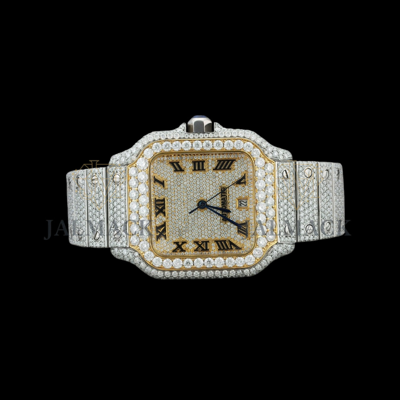 Gold Dial Roman Letter Round-Cut Moissanite Watch