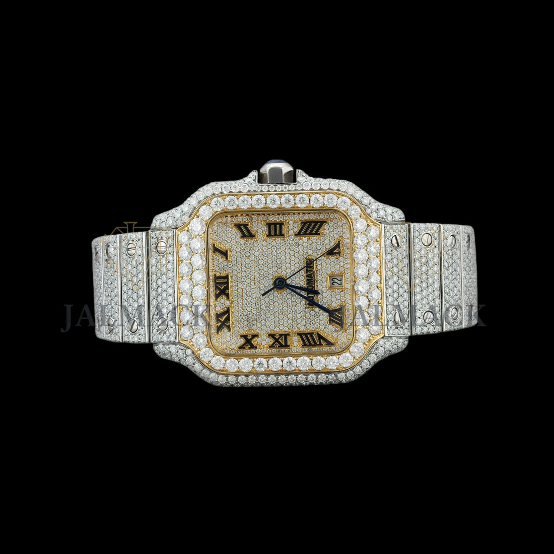 Gold Dial Roman Letter Round-Cut Moissanite Watch