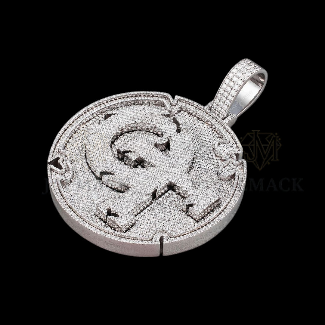 Custom Dual Portrait Moissanite Medallion Pendant Fully Iced Out