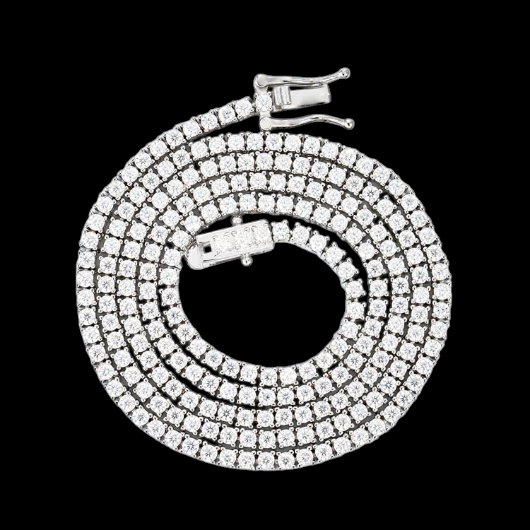 2MM Round Cut VVS Moissanite Tennis Chain 925 Sterling Silver