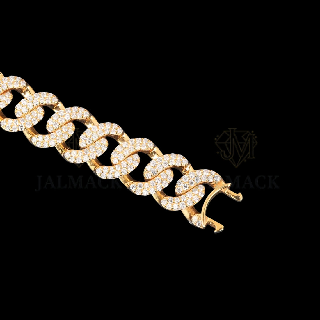 Yellow Gold Elephant Clasp Moissanite Cuban Bracelet Fully Iced Out