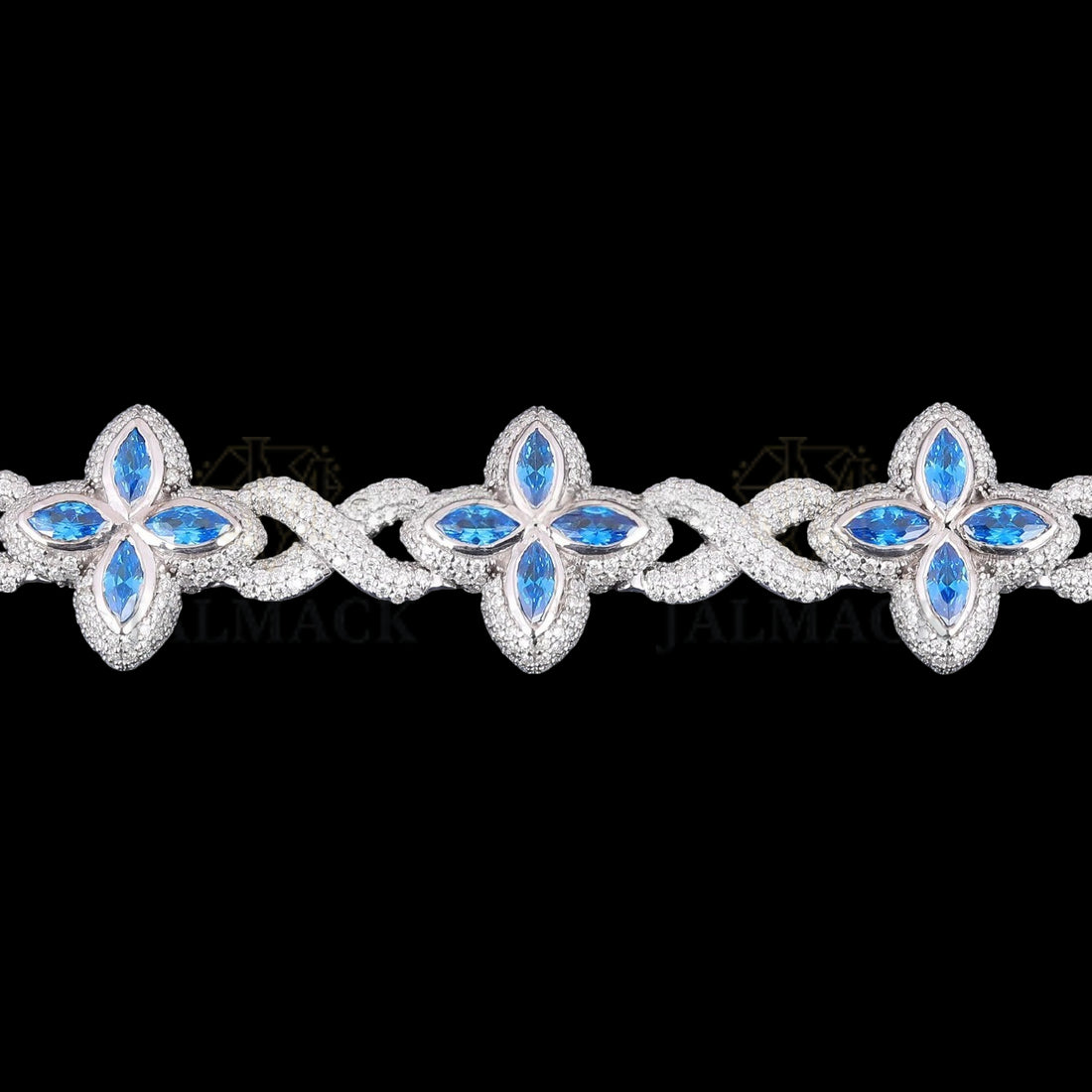 Blue Marquise Floral Infinity Moissanite Bracelet VVS1 Silver