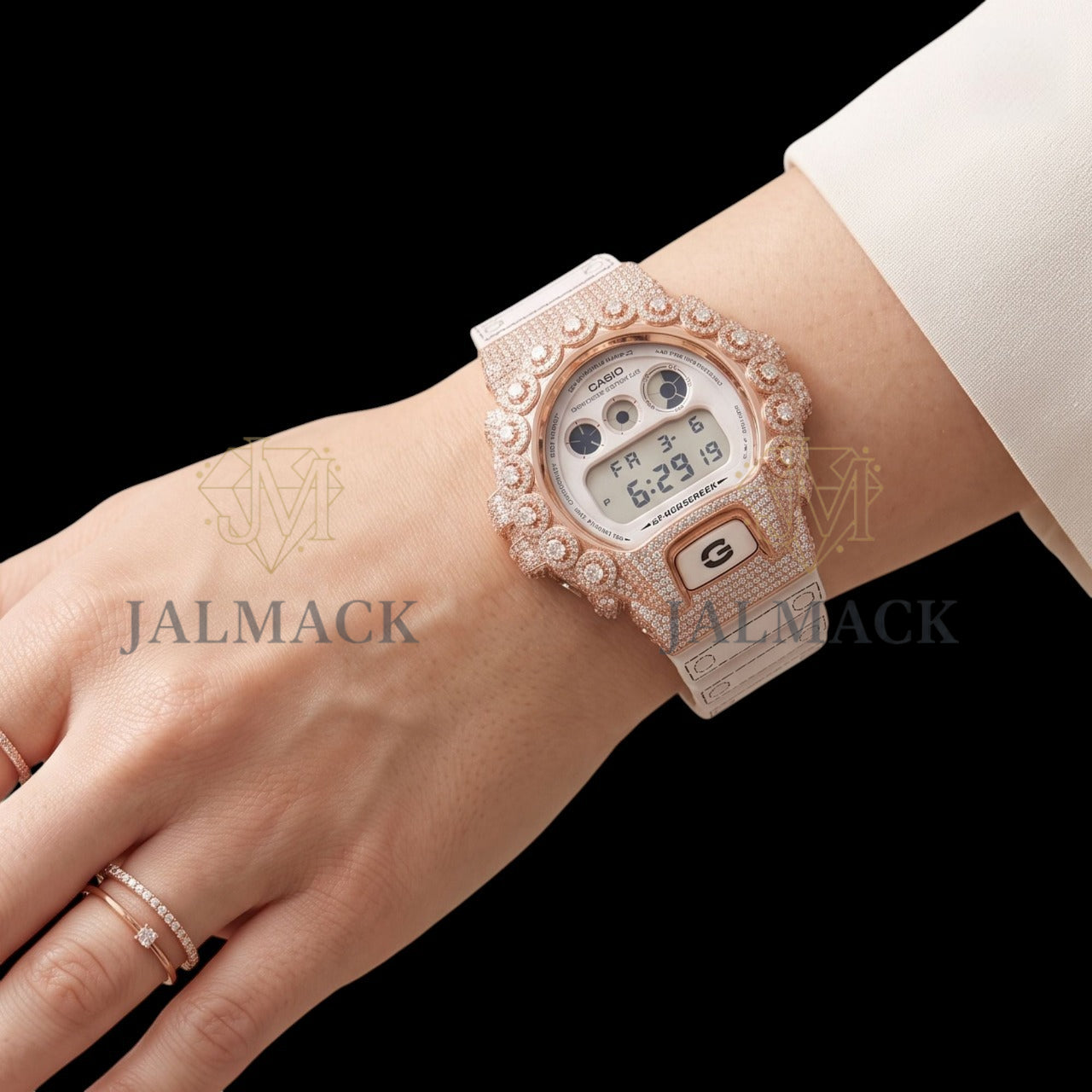 Rose Gold LCD Digital Letter Round-Cut Moissanite Watch