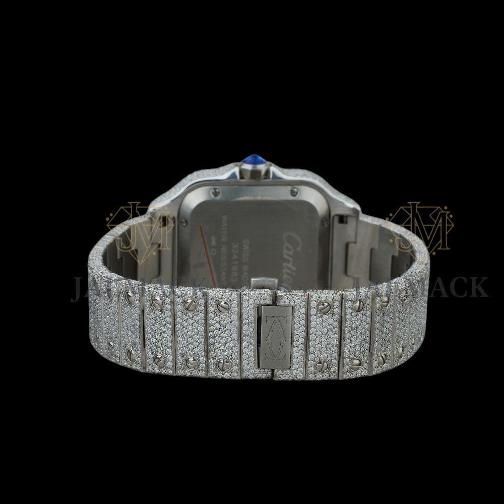Silver Dial Blue Arabic Round-Cut Moissanite Watch