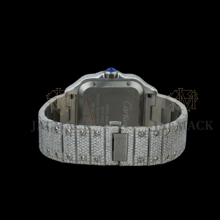 Silver Dial Blue Arabic Round-Cut Moissanite Watch