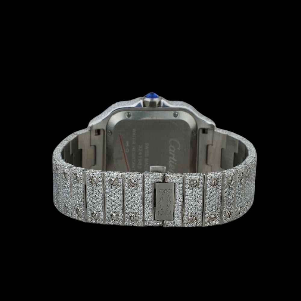 Silver Dial Blue Arabic Round-Cut Moissanite Watch