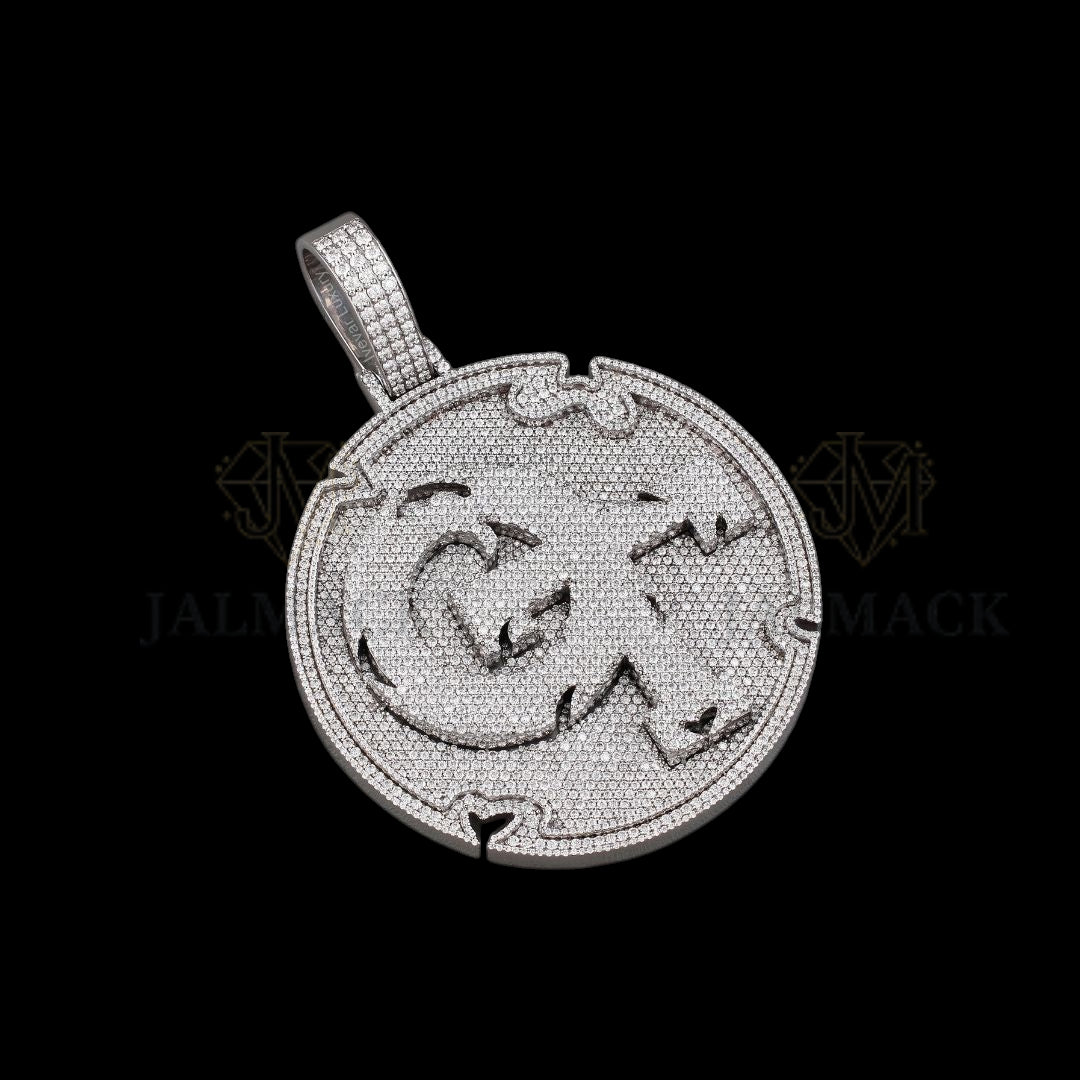 Custom Dual Portrait Moissanite Medallion Pendant Fully Iced Out