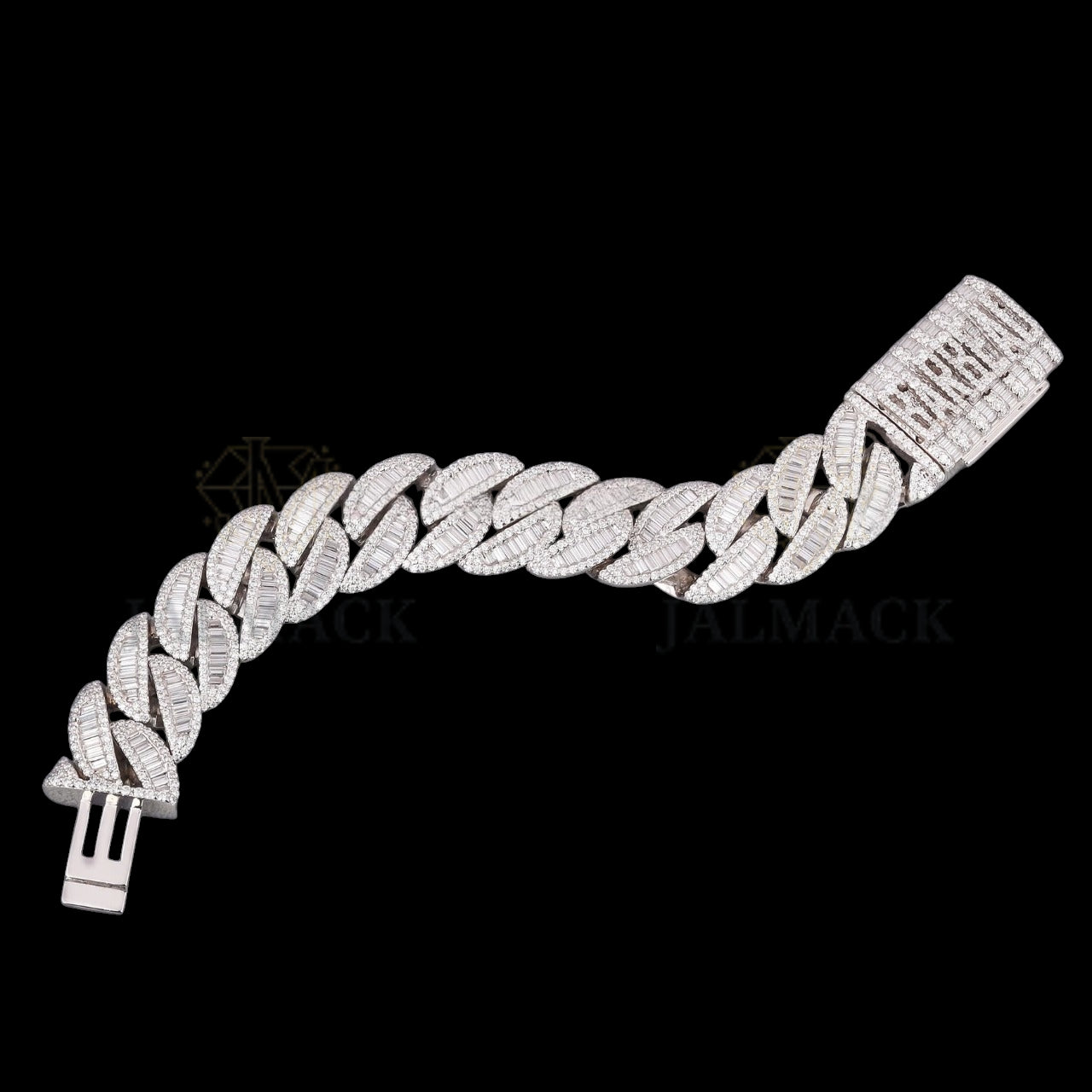 Silver Baguette Moissanite Miami Cuban Bracelet VVS1 Fully Iced Out
