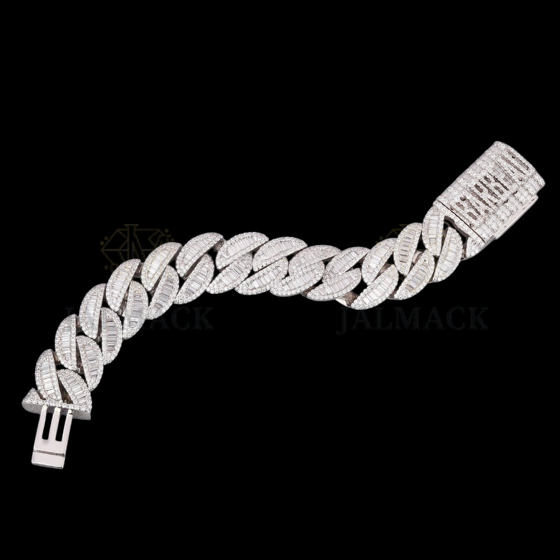 Silver Baguette Moissanite Miami Cuban Bracelet VVS1 Fully Iced Out