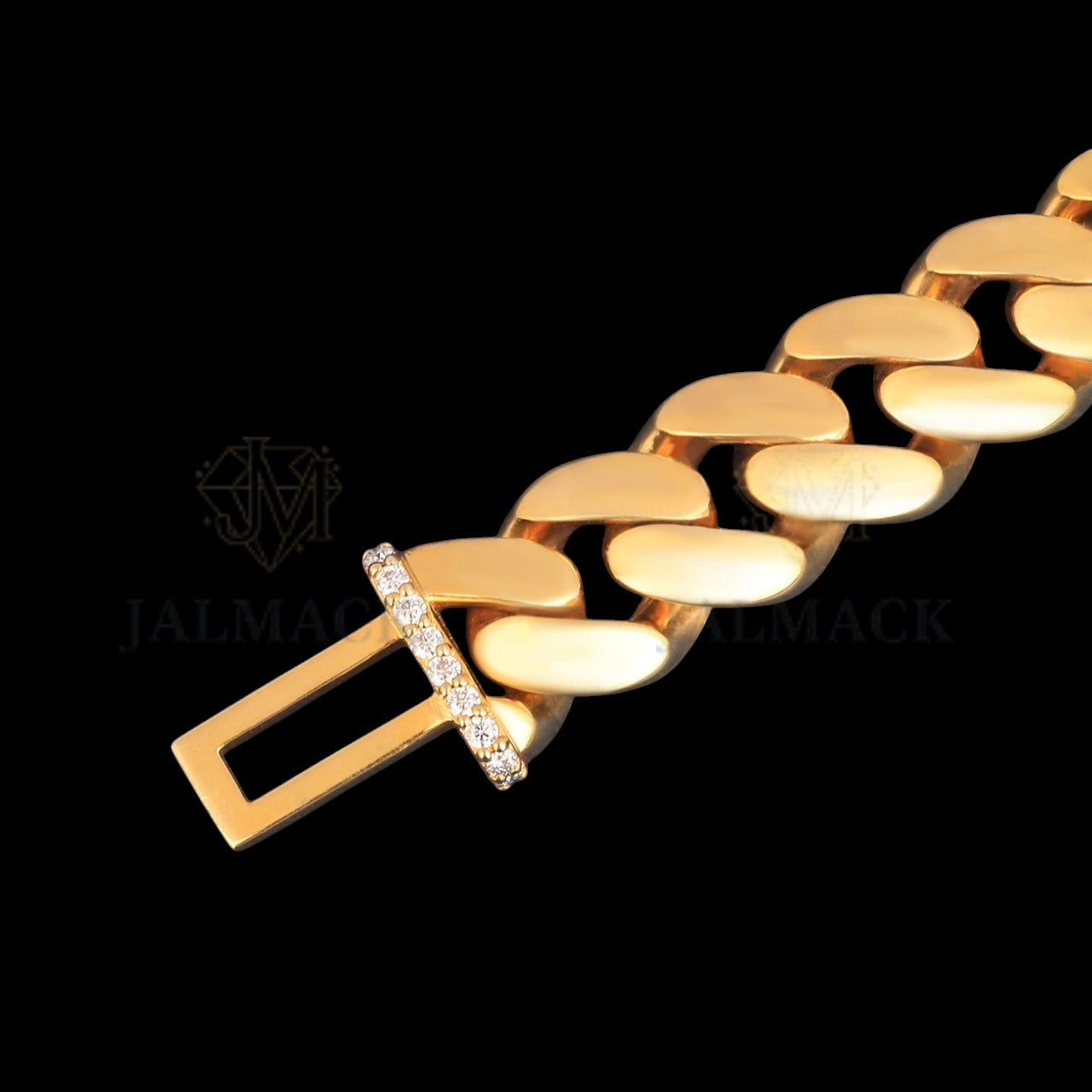 Yellow Gold Miami Cuban Bracelet with Iced Moissanite Box Clasp