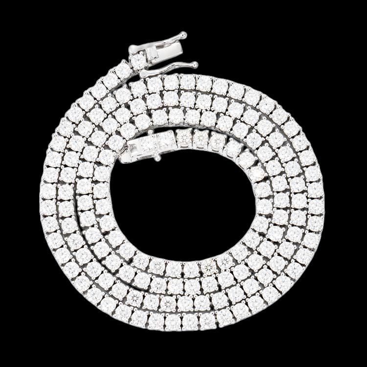 925 Sterling Silver 3MM Round Cut VVS Moissanite Tennis Chain Necklace