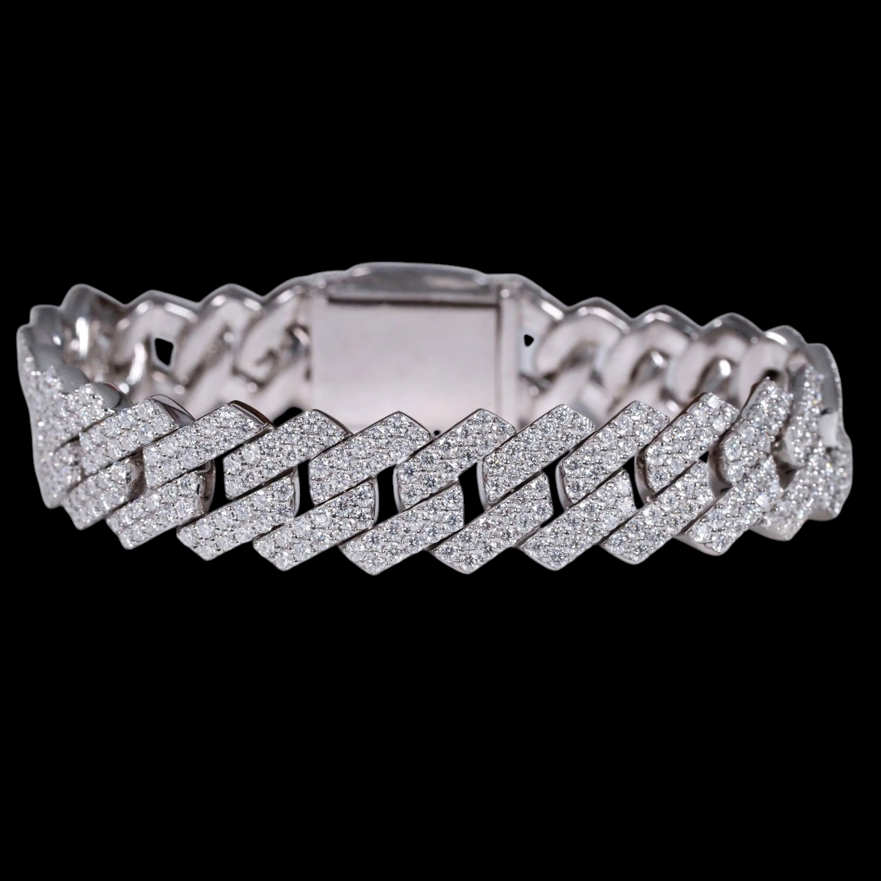 Silver Pyramid Clasp Moissanite Cuban Bracelet VVS1 Fully Iced Out