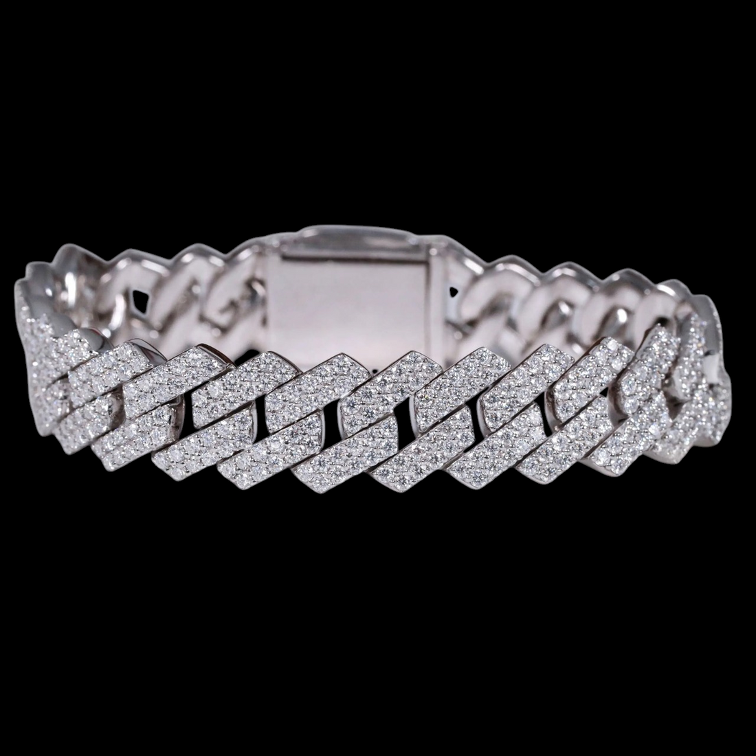 Silver Pyramid Clasp Moissanite Cuban Bracelet VVS1 Fully Iced Out