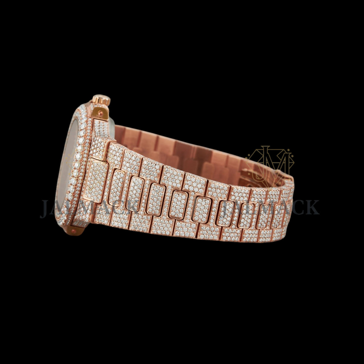 Rose Gold Dial Baguette Marker Round-Cut Moissanite Watch