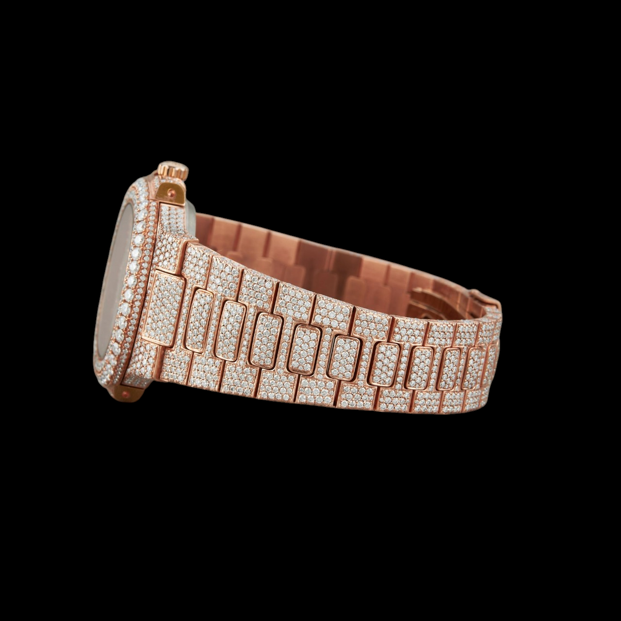 Rose Gold Dial Baguette Marker Round-Cut Moissanite Watch