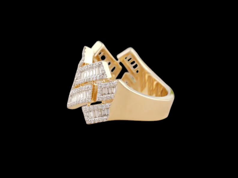 10K Solid White Gold Plated Moissanite Diamond Hip hop Ring - Gold Pave Setting Diamond Link Ring for men's Hip hop fashion