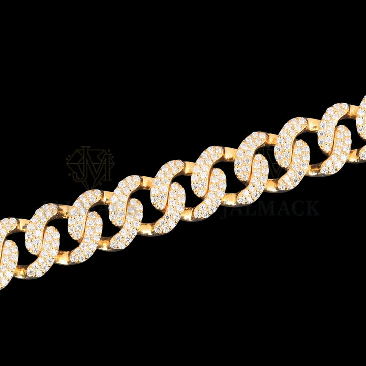 Yellow Gold Elephant Clasp Moissanite Cuban Bracelet Fully Iced Out