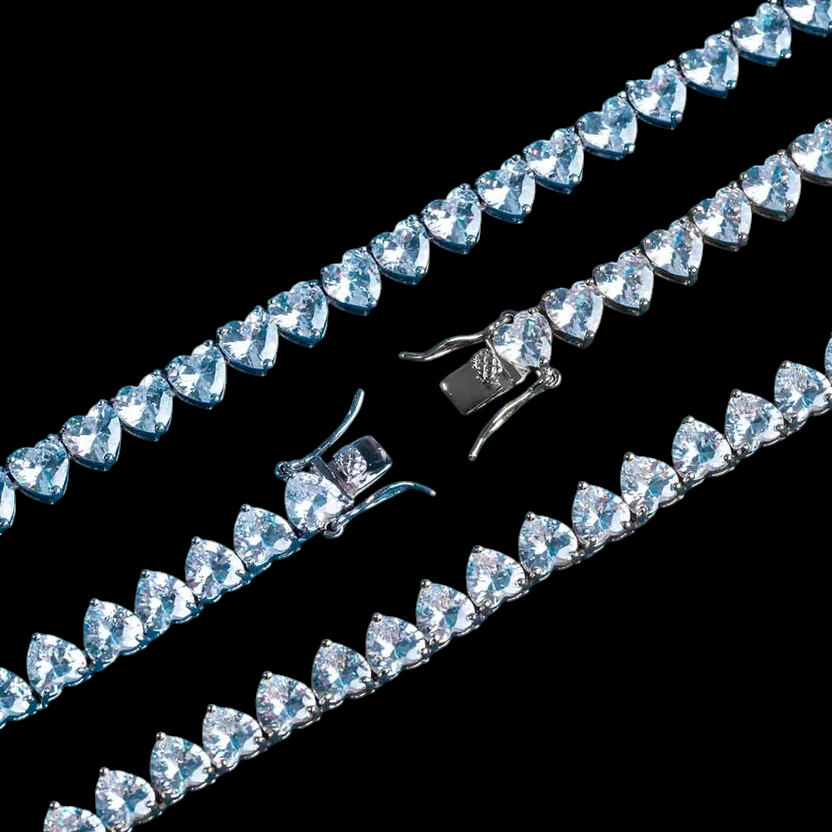 6MM Heart Cut VVS1 D Color Moissanite Tennis Chain 925 Sterling Silver