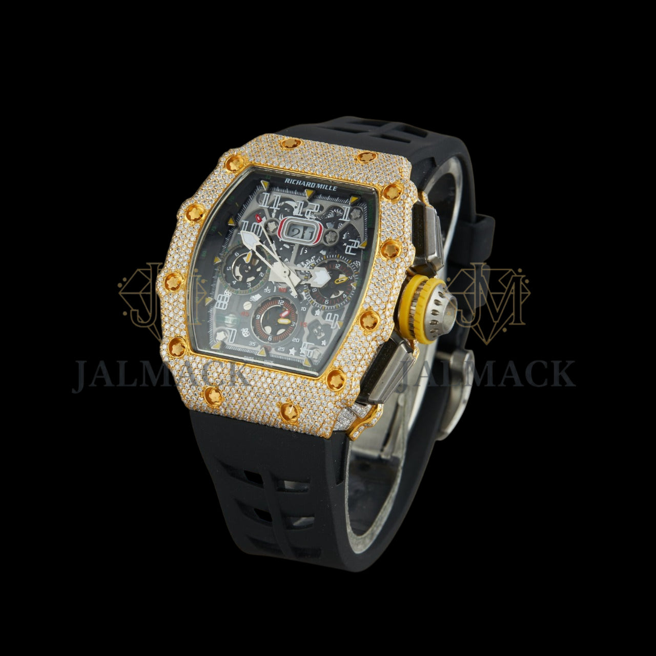 Black Dial Arabic Numeral Round-Cut Moissanite Chronograph Watch