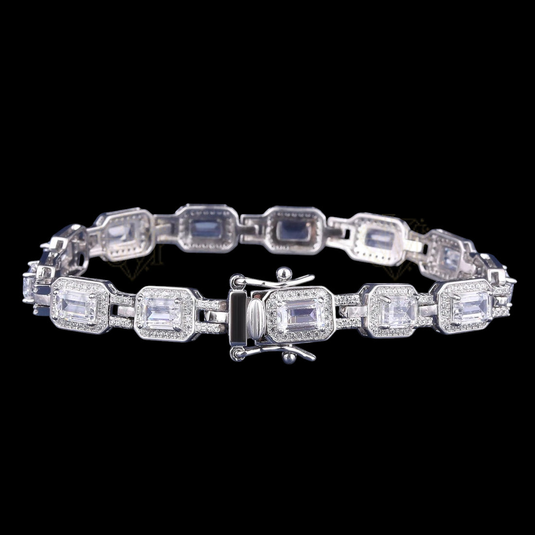 Emerald Cut Moissanite Halo Link Bracelet VVS1 D Color