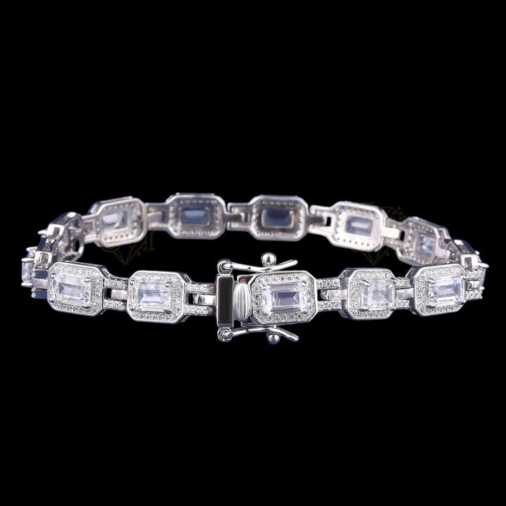 Emerald Cut Moissanite Halo Link Bracelet VVS1 D Color
