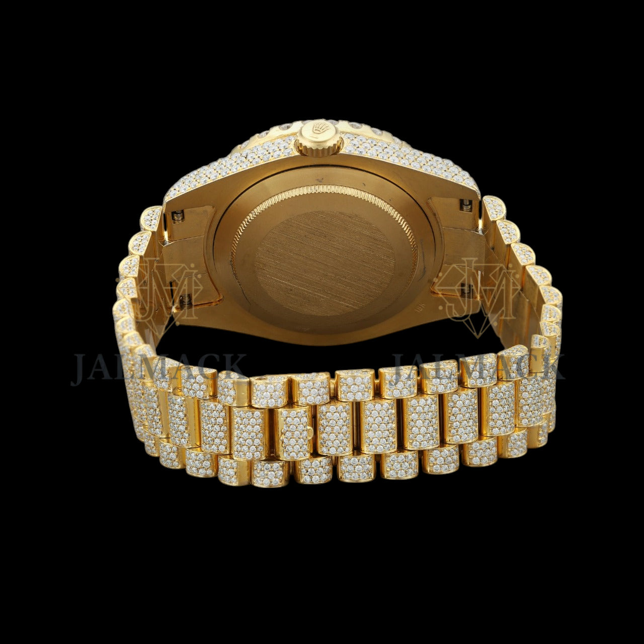 Gold Arabic Dial Round-Cut Moissanite Day-Date Watch