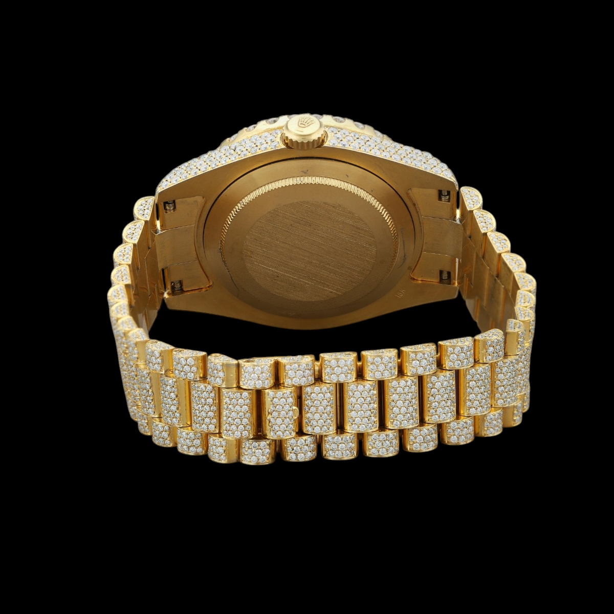 Gold Arabic Dial Round-Cut Moissanite Day-Date Watch