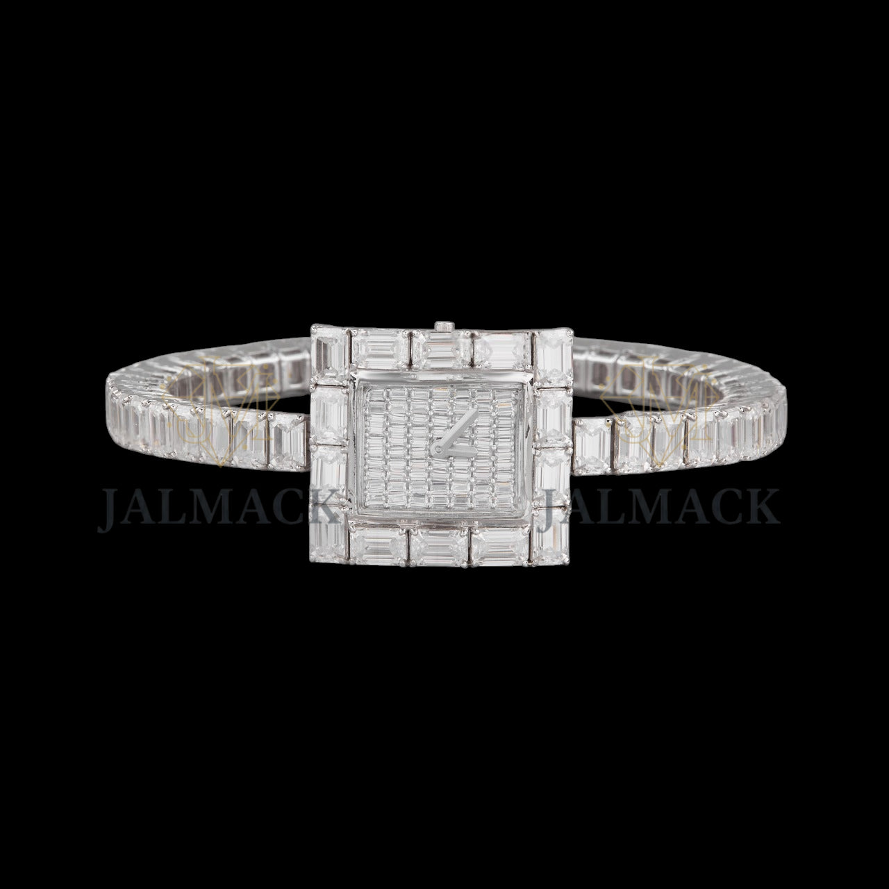 Silver Dial Markerless Baguette-Cut Moissanite Watch