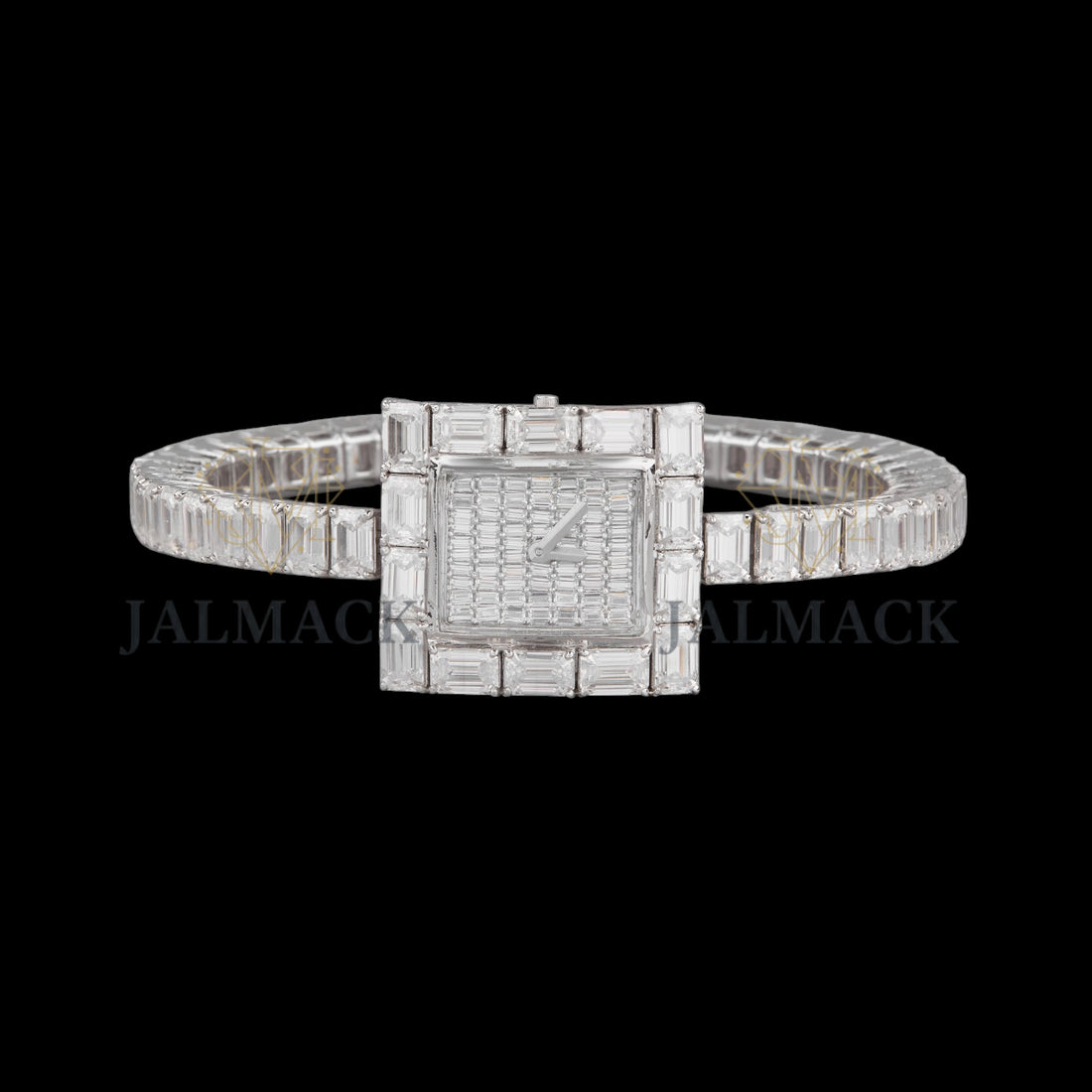 Silver Dial Markerless Baguette-Cut Moissanite Watch