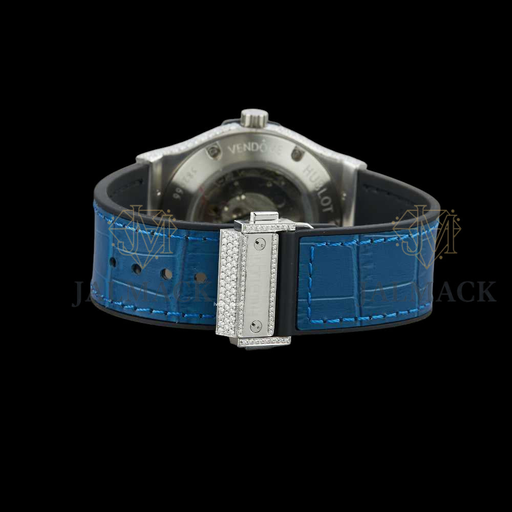 Blue Dial Fully Iced Moissanite Automatic Watch