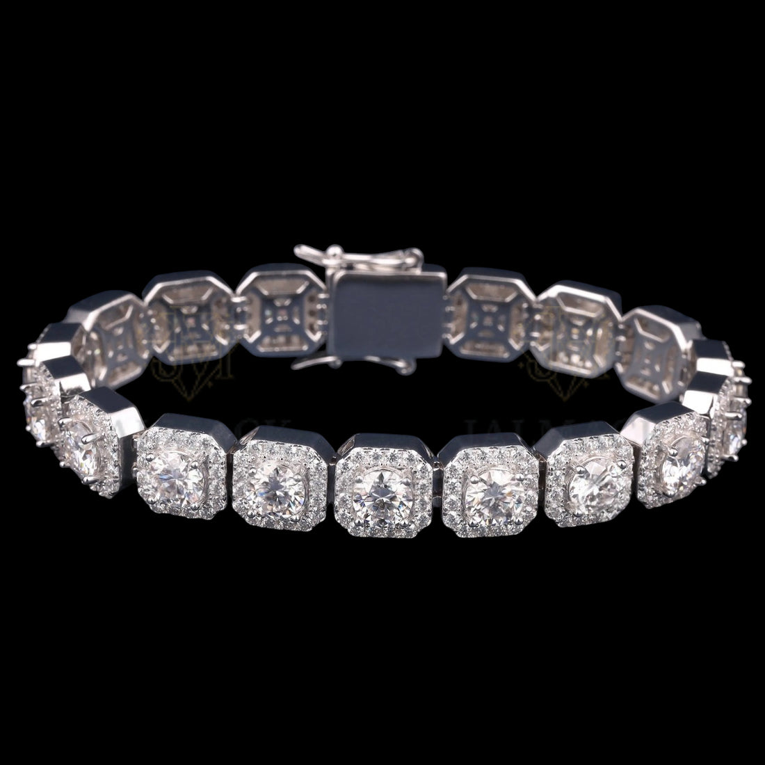 Large Cushion Halo Moissanite Link Bracelet VVS1 D Color