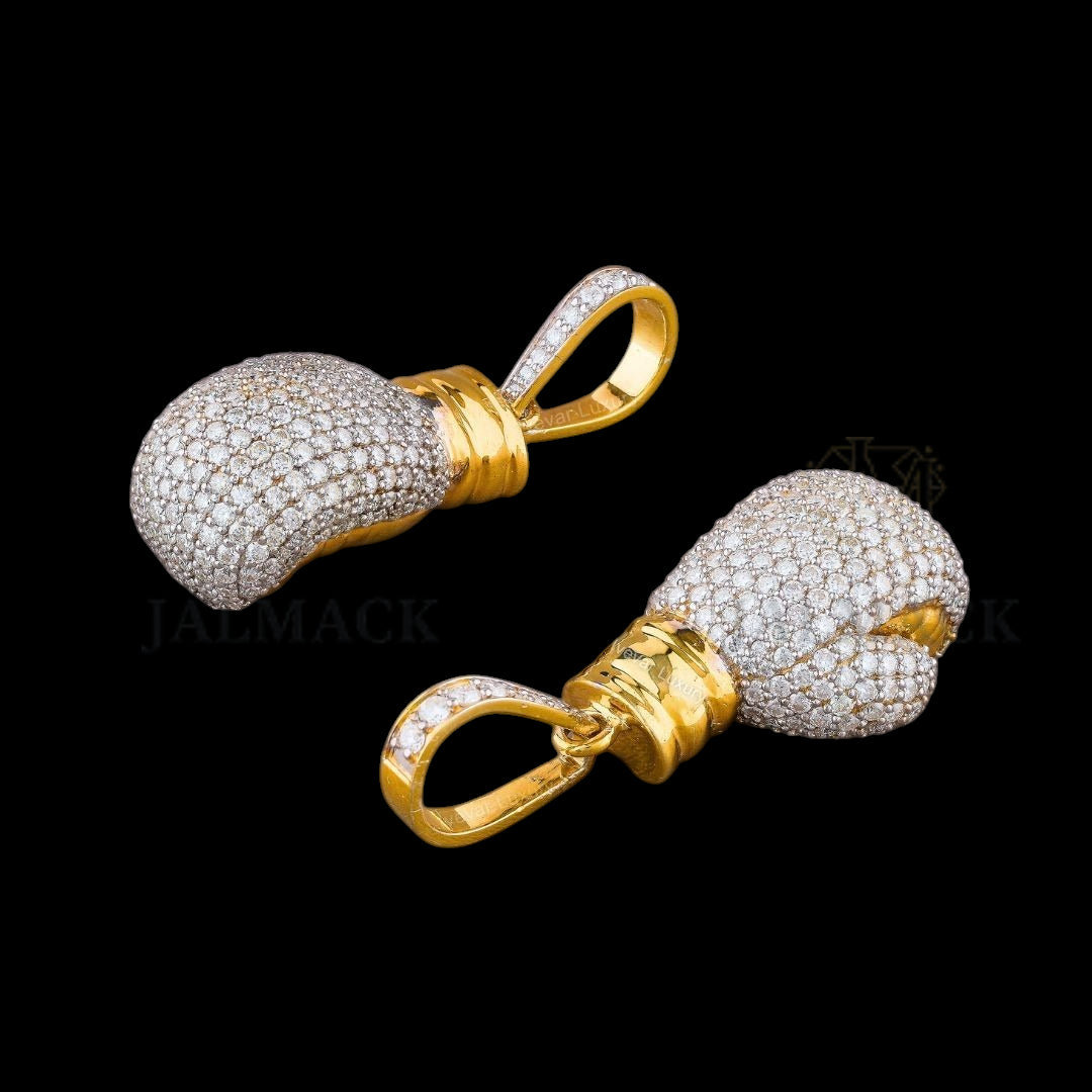 Two-Tone Boxing Glove Moissanite Pendant Pair VVS1 D Color Fully Iced Out
