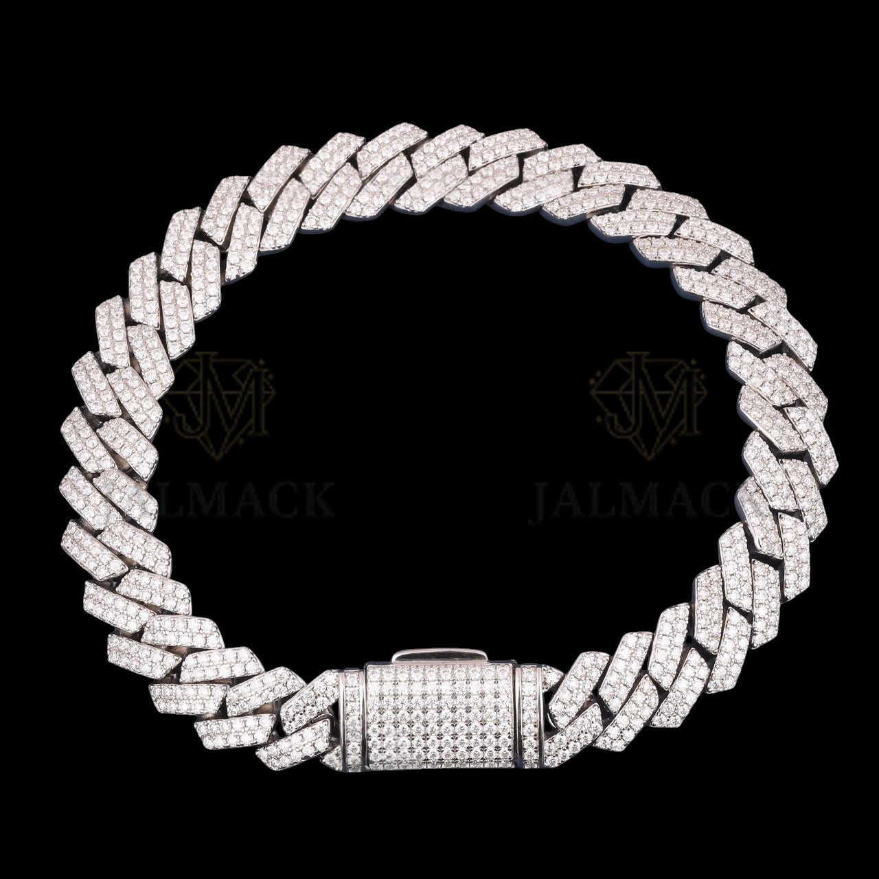 Silver Angular Flat-Link Moissanite Cuban Bracelet VVS1 Fully Iced Out