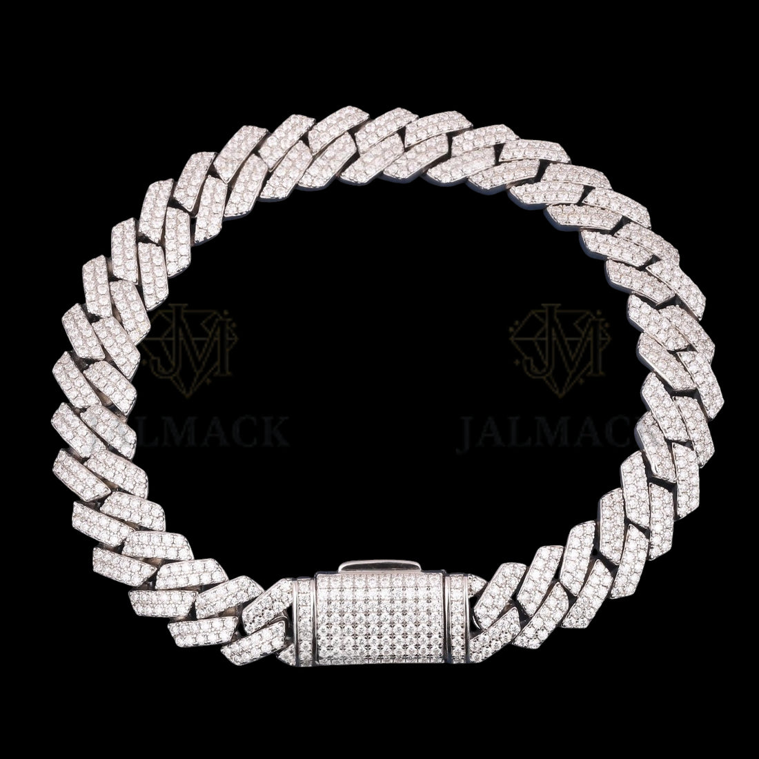 Silver Angular Flat-Link Moissanite Cuban Bracelet VVS1 Fully Iced Out