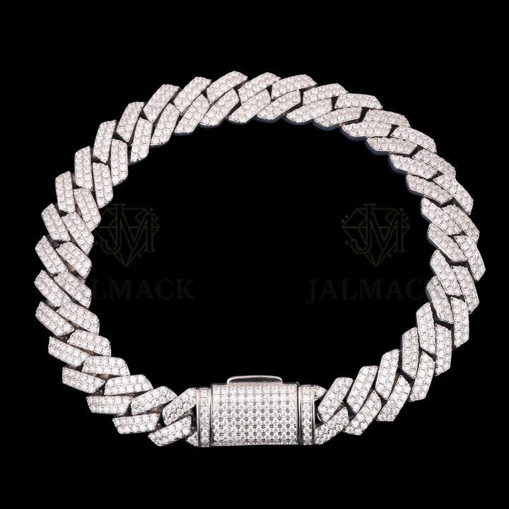 Silver Angular Flat-Link Moissanite Cuban Bracelet VVS1 Fully Iced Out