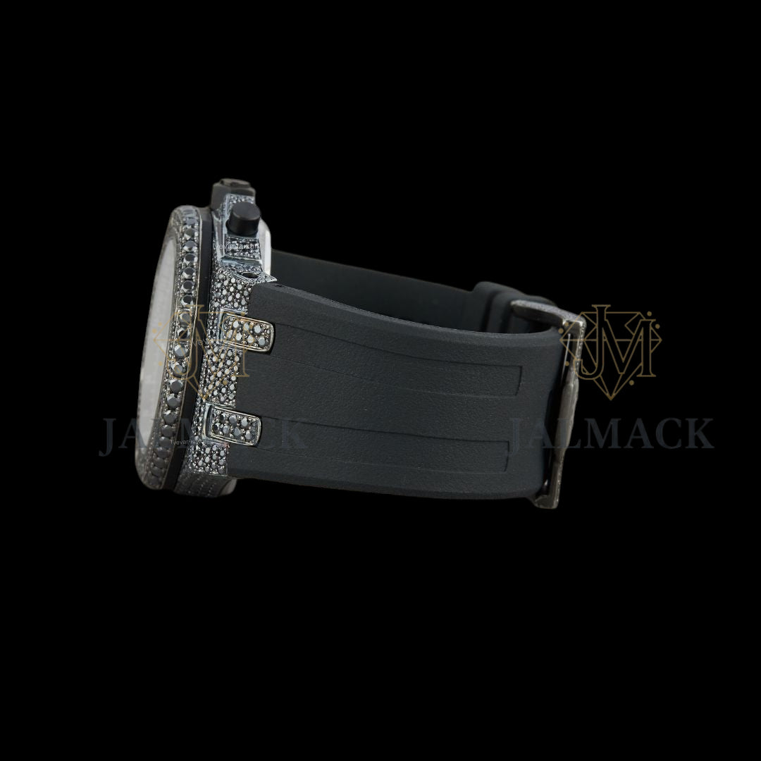 Black Half Iced Moissanite Chronograph Watch with Black Strap