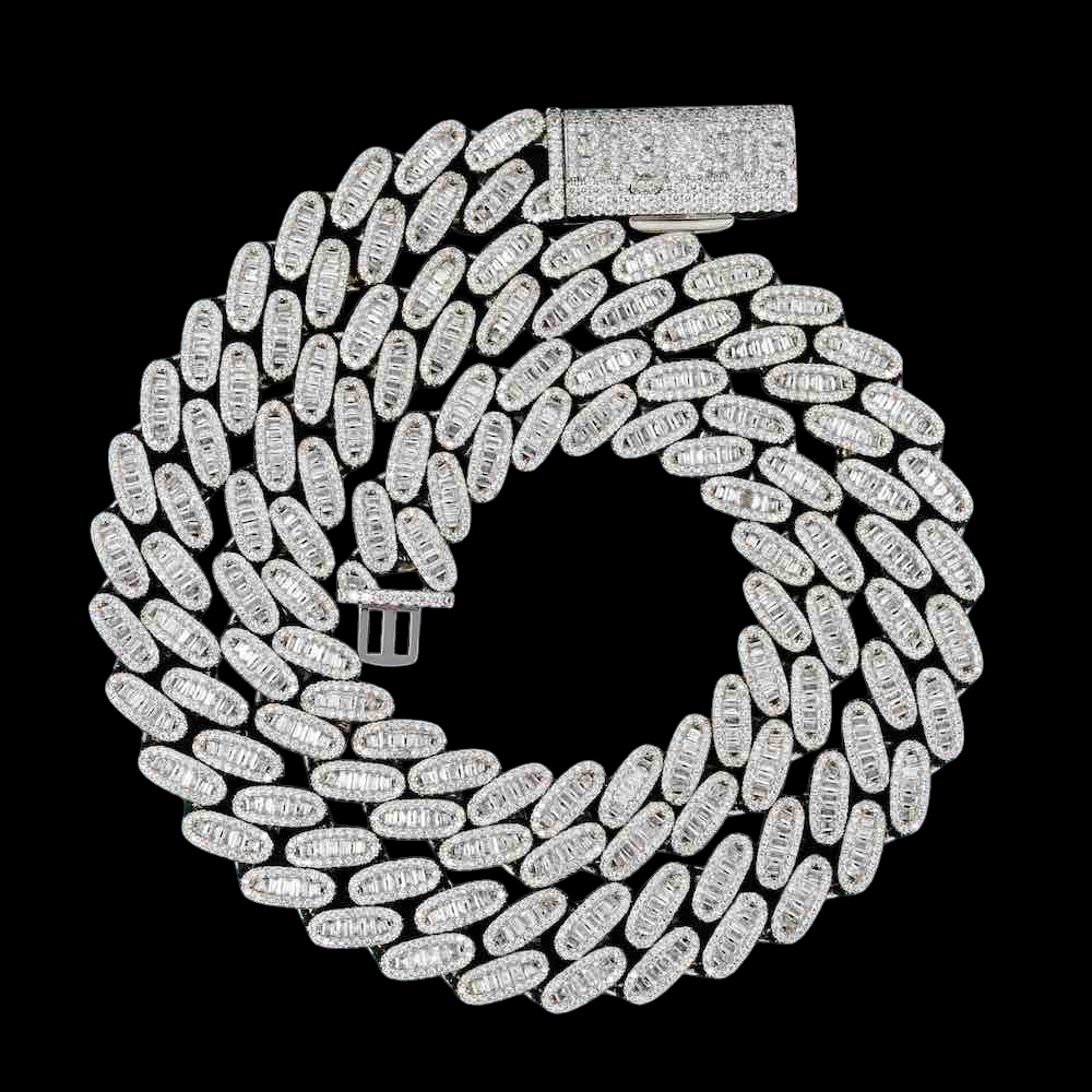 16MM Triple Row Baguette VVS Moissanite Link Chain 925 Sterling Silver