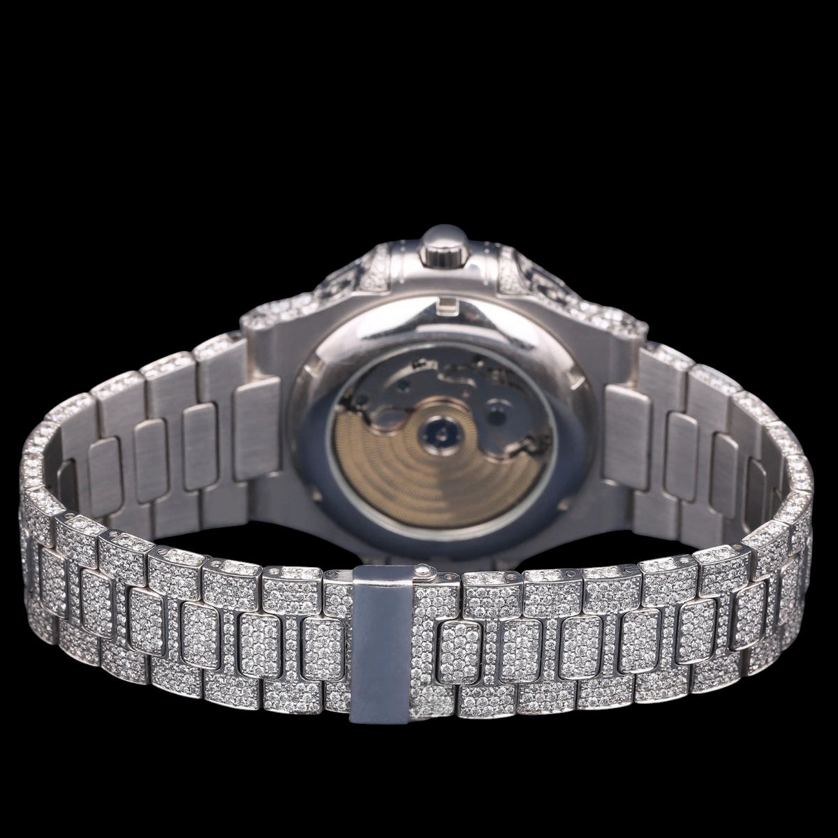 Luxury Silver Baguette Moissanite Moonphase Automatic Watch