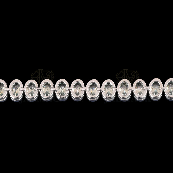 Light Blue Oval Cut Moissanite Bezel Tennis Bracelet 925 Silver
