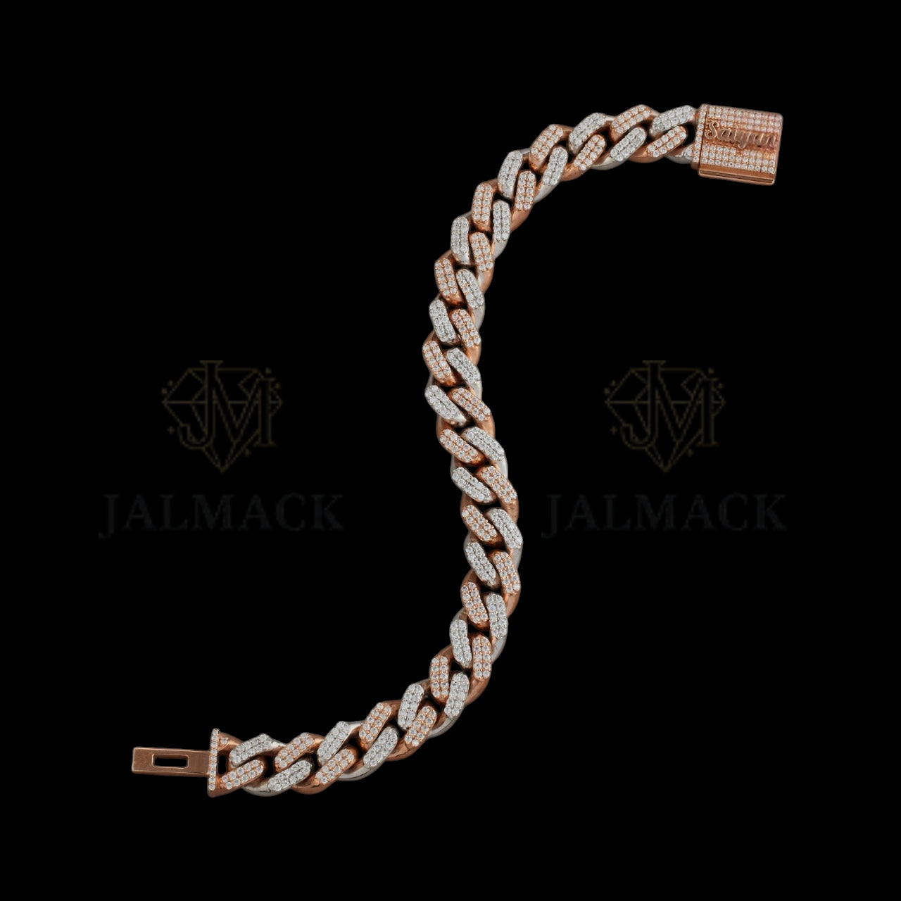 Two-Tone Rose Gold Silver Moissanite Cuban Bracelet Fully Iced Out